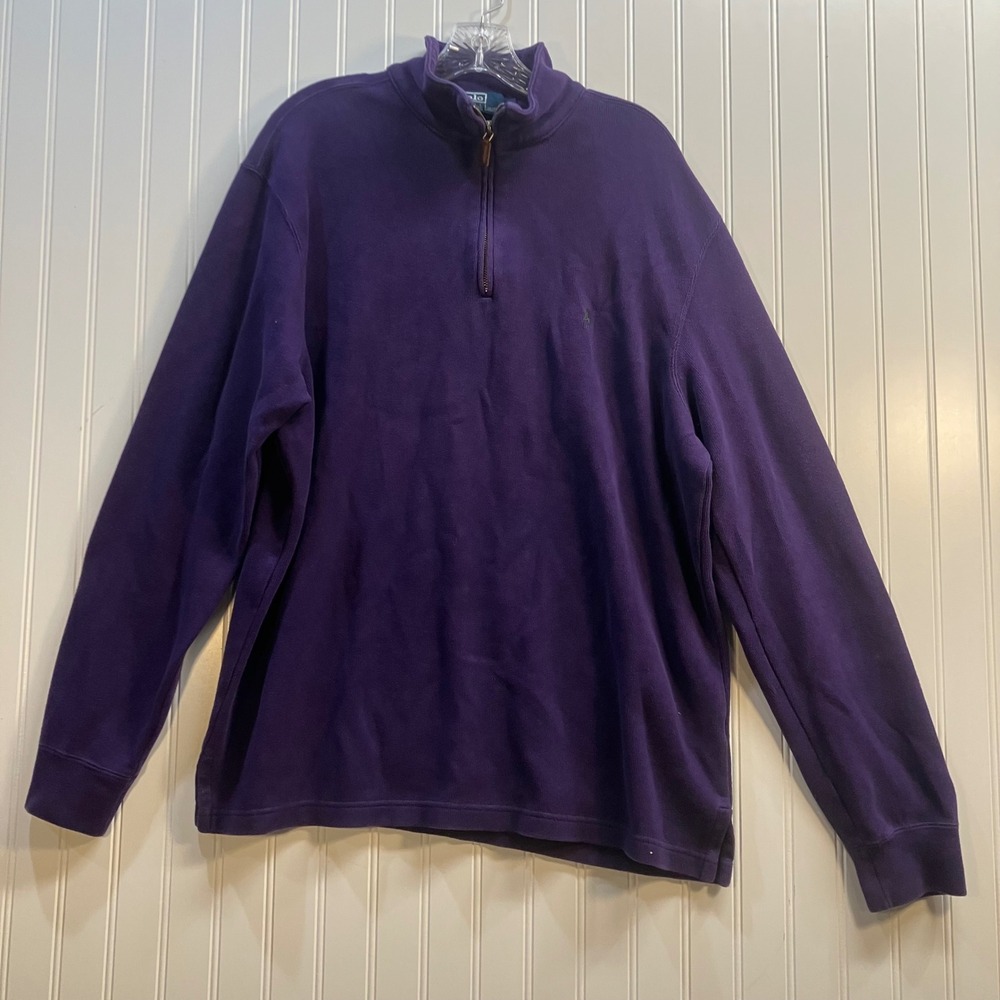 Polo Ralph Lauren Mens XL Purple Cotton Quarter Zip Pullover Sweater Green Logo